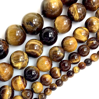 #ad Natural Gemstone Yellow Tiger#x27;s eye Round Bead 15quot; 3mm 4mm 6mm 8mm 10 12 16 18 $9.99