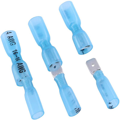#ad Blue Waterproof Spade Female Male Heat Shrink Wire Connectors Terminals 16 14AWG $4.58