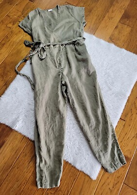 Fin amp; Vince for Mama Maternity Jumpsuit Linen Olive Green Pockets Size Medium $99.99