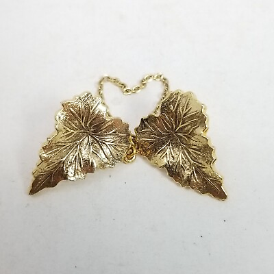 #ad Vintage Gold Tone Leaf Shape Sweater Pin Brooch Connected By Chain Missing $18.75