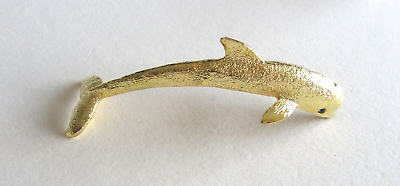 #ad Pin Brooch DOLPHIN gold color brushed look blue eyes long $8.99