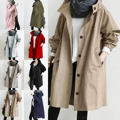 #ad Women Outwear Solid Color Long Trench Coat Ladies Casual Party Pocket Cardigan $25.99