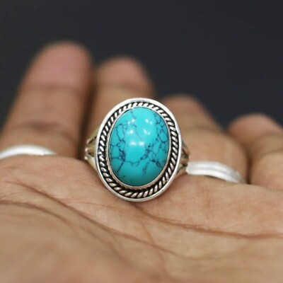 #ad 925 Solid Sterling Silver Handmade Women Turquoise Ring Gift jewelry $10.87