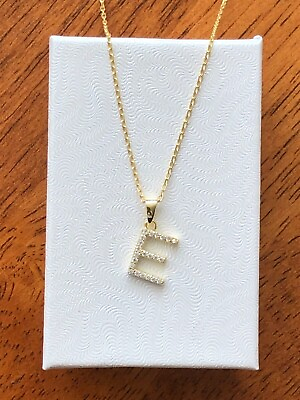 #ad Tiny Cz Gold Initial Letter E Pendant Necklace 925 Sterling Silver Womens 9mm $22.00