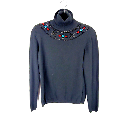 #ad Worth New York Beaded Turtleneck Knit Sweater Black Aztec Jeweled Womens Size S $39.95