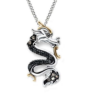 #ad DRAGON NECKLACE 1 8 CT BROWN amp; BLACK DIAMONDS SILVER amp; 10K Gold Plated Silver $328.68
