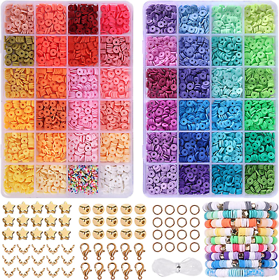 #ad #ad Clay Beads for Bracelet Making Kit 48 Colors Flat Round Polymer 4800Pcs $8.33