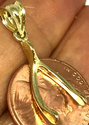 #ad GOLd Wishbone Spurs wish bone Luck Lucky Pendant 10k solid Charm necklac Gift 1quot; $69.45