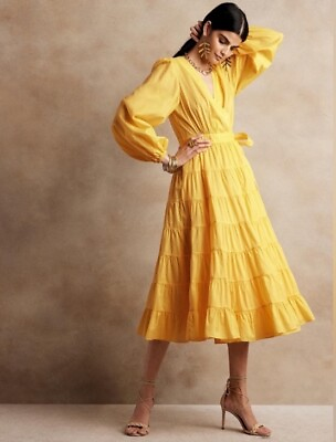 #ad Banana Republic Stampa Wrap Dress Size XXL Yellow NWT #836649 $139.99