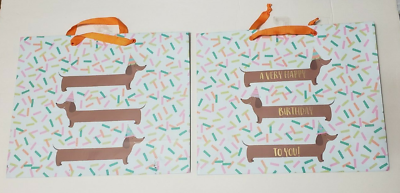 #ad Lot of Two Dachshund Dog Birthday Theme Gift Bags 12.5quot; x 10quot; x 4.5quot; Imperfect $2.99