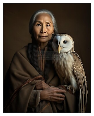 #ad NATIVE AMERICAN ELDER WOMEN WITH OWL 8X10 FANTASY PHOTO $8.49