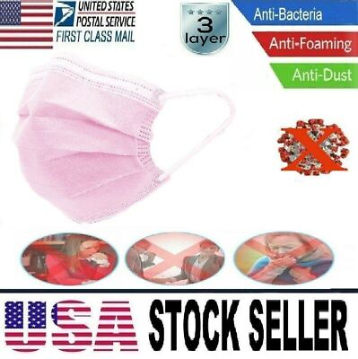 #ad 50 Pcs Disposable MedicalSurgicalDental 3 Layers Face Mask Mouth Cover Pink $9.98
