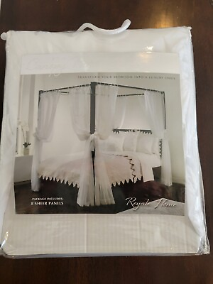 #ad Royal Home White Elegant Canopy Set 8 Sheer Panels w Top Ties NEW $45.00