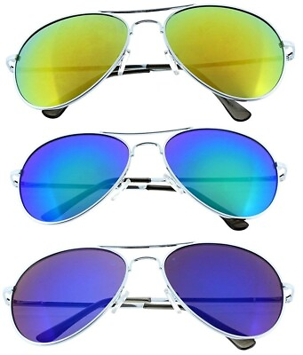 #ad 3 Pack Aviator Sunglasses Classic Metal Mirror Spring Temple $9.99
