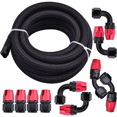 #ad 16FT Braided 3 8 Fuel Line 6AN Oil Gas Fuel Aluminum Hose End Fitting Kit $42.99