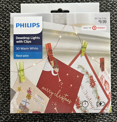 #ad Philips 30ct Christmas LED Dewdrop Lights String Battery w clips Red Wire $11.99