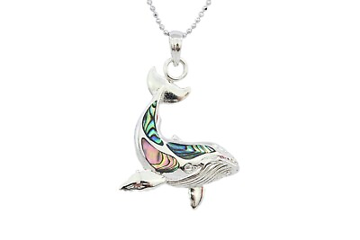 #ad Hawaiian Whale Pendant Necklace Abalone Shell 925 Sterling Silver w 16quot; Chain $38.26