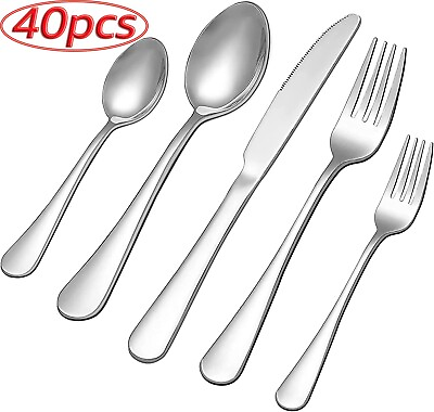 #ad 40 Piece Silverware Set Service for 8Premium Stainless Steel Flatware SetMirro $24.98