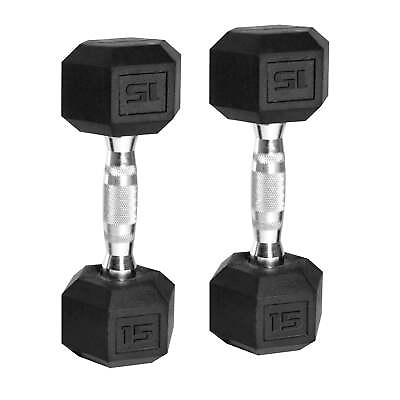 #ad Barbell 15lb Coated Rubber Hex Dumbbell Pair $29.99