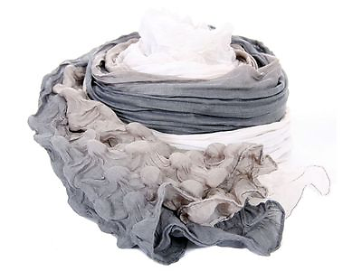 #ad Women#x27;s Fashion Crinkled Triple Tone Polyester Scarf White Grey $7.98