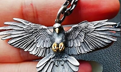 #ad Unisex Bald American Eagle Pendant on a 24 Inch Chain Necklace Antique Silvery $9.50