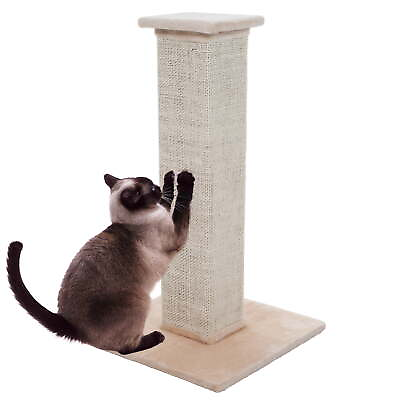 #ad Indoor Cat Scratching Post with Carpeted Base 27.75 Inch Beige Sisal Burlap Fa $31.95