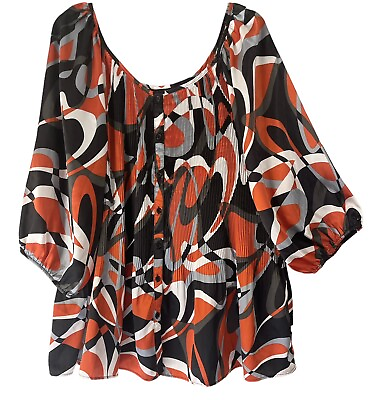 #ad Ashley Stewart Top Womens 24 Abstract Print Button Up 3 4 Sleeves Flowy Tunic $20.00