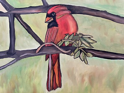 #ad MOTHERS’ DAY GIFT Original oil painting signed 11 x 14 Red Bird Cardinal $29.99