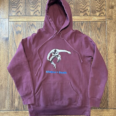#ad Noah NYC Silence = Death Hoodie Size Large Red Hooded Sweatshirt 100% Cotton $58.95