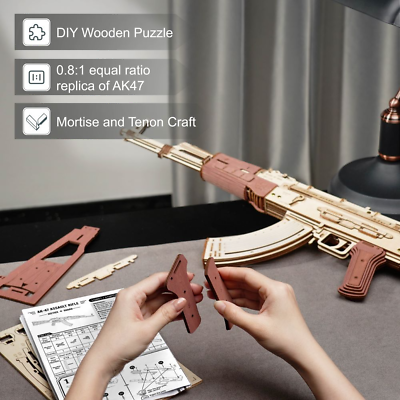 #ad Rokr Wooden Puzzle Automatic Gun Toys Model AK 47 Best Gift for Adult Boys LQ901 $39.99