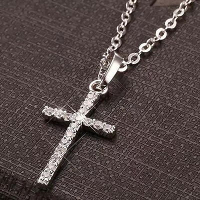 #ad 2.50CT Round Cut Simulated Cross Pendant Necklace Women 14k White Gold Plated $99.99