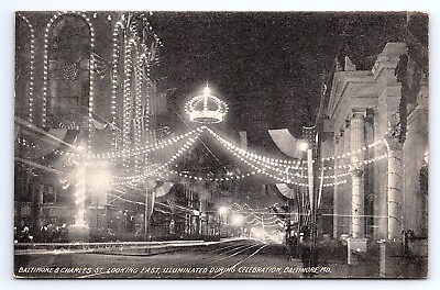 #ad Postcard Baltimore Charles St Looking East Illuminated Celebration Baltimore MD $6.75