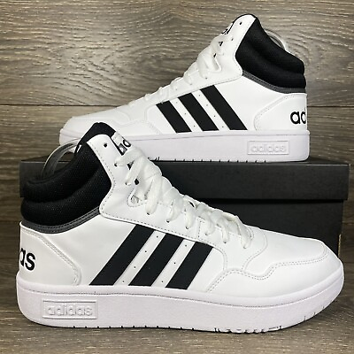 adidas Men#x27;s Hoops 3.0 Mid White Black Basketball Shoes Sneakers Trainers New $54.95