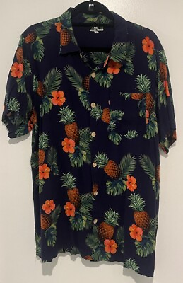 #ad Vintage Princess Cruise#x27;s Blue Pineapple Floral Hawaiian Shirt XXL Fits like L $19.99
