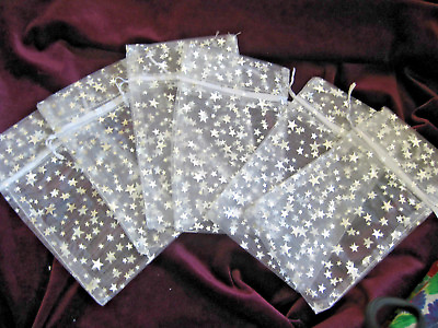 6 Pcs 4 X 6 Silver Stars White Organza bag Wedding Party Favor Organza Gift $6.88