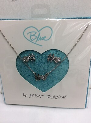 #ad $35 Betsey Johnson silver tone betsey blue triple heart necklace #503 $29.00