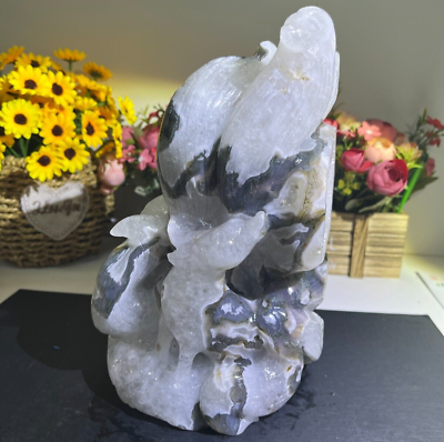 #ad 10.4LB9quot;Natural Moss Agate Nine Tailed Fox Cluster Drusy Quartz Crystal Healing $329.00