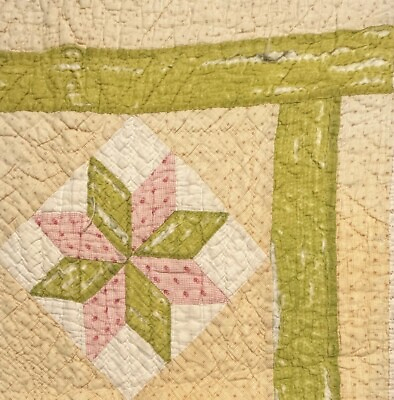 #ad Vintage Cutter Quilt Piece 15” x 16” Star Pattern Early Fabrics # 4 $17.21