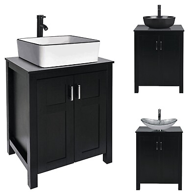 #ad 24Inch Bathroom Vanity Single Cabinet w Vessel Sink Combo Black Faucet amp; Drain $259.99