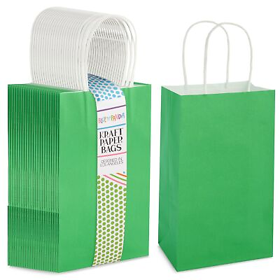 #ad #ad 25 Pack Green Gift Bags with Handles Small Paper Treat Bags 5.3x3.2x9 In $16.89