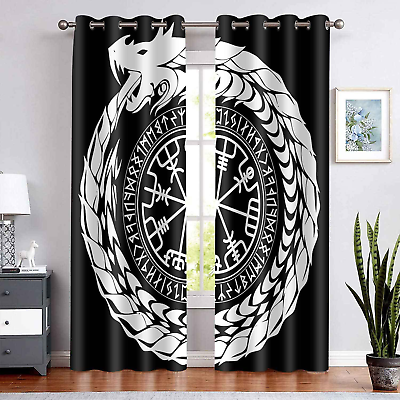 #ad Viking Dragons Print Curtain Norse Runes Room Darkening Thermal Insulated $43.99