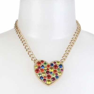 #ad $48 Betsey Johnson Rainbow Stone Heart Pendant Necklace NWT $40.00