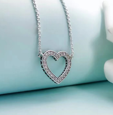 #ad AUTHENTIC Pandora Necklace Silver Loveing Heart Necklace #590534CZ 17.7quot; $42.99