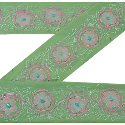#ad Sanskriti Vintage Sari Border Embroidered Trim Sewing Green Craft Decor Lace $8.75