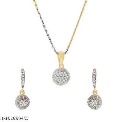Traditional Stylish Designer Diamond Gold Necklace Set with Earrings For Girls $12.74