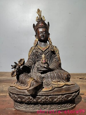 #ad 12quot; old Tibet Buddhism temple bronze Gilt Padmasambhava Guru Rinpoche statue $286.35