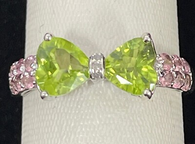 #ad Sterling Silver Peridot Diamond Pink Gemstone Ring Size 9.75 925 $24.99