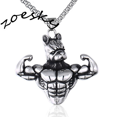 Mens Gym Sports Necklace for Men Bodybuilding Muscle Pendant Stainless Steel Boy $11.99
