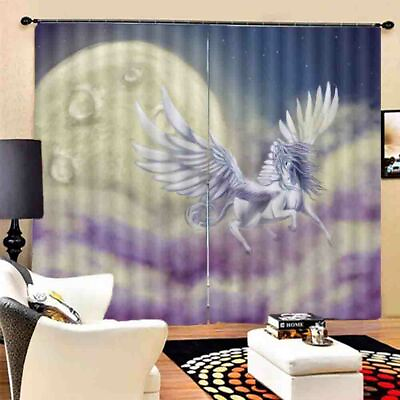#ad White Winged Pegasus 3D Curtain Blockout Photo Printing Curtains Drape Fabric AU $189.99
