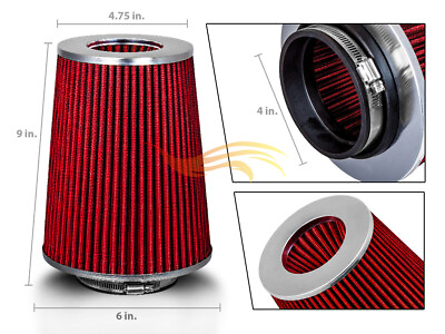 #ad 4 Inches 102 mm Cold Air Intake Cone Truck Long Filter 4quot; NEW RED Chevrolet $523.99